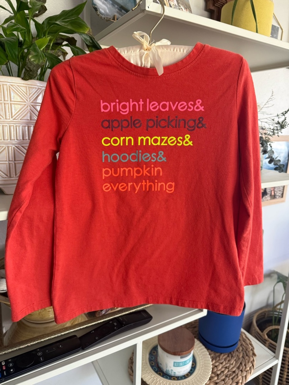 Cat & Jack Red Long-Sleeve Graphic Tee with Colorful Fall Text